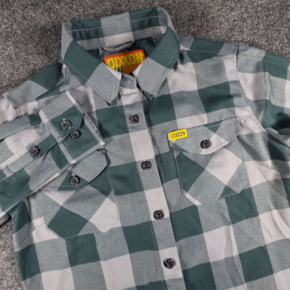 Dixxon Flannel Co Beeline Shirt Mens Medium Green Grey Buffalo Check D-Tech